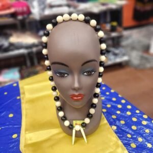 Alternating Ivory & Ebony Sphere Necklace with Dual Spikes