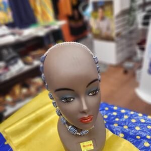 Blue and White Patterned Barrel Bead Necklace