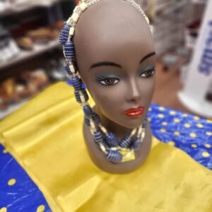 Blue & White Patterned Barrel Bead Necklace