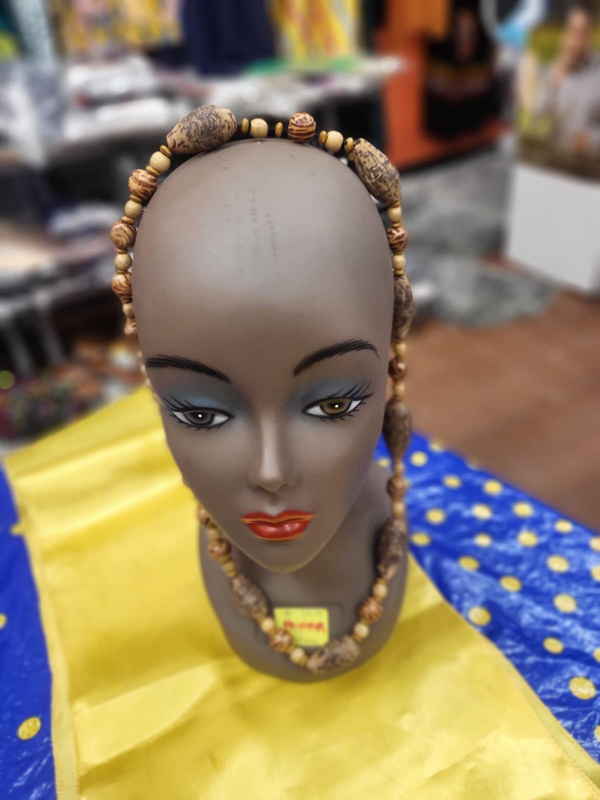 Hand-Polished Natural Wood and Bone Bead Necklace