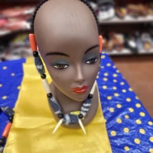 Indigo Batik & Coral Accent Necklace with Bone Charms