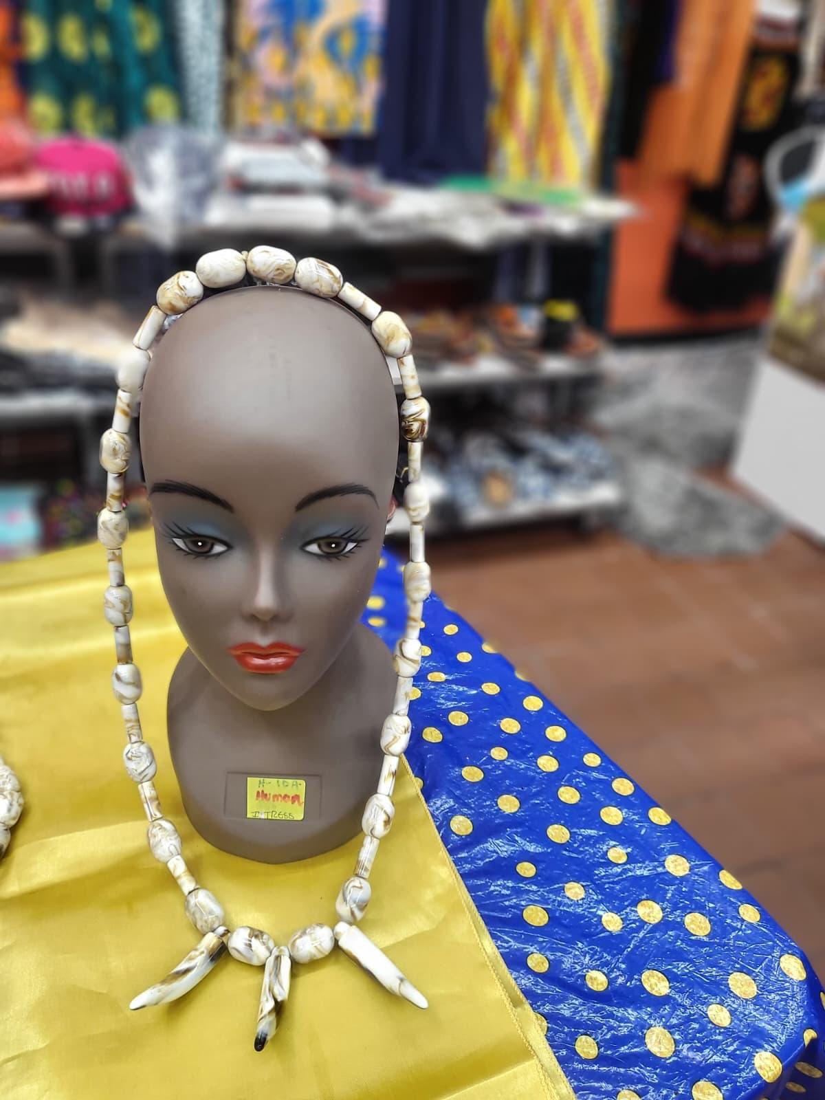 Marbled Bone Bead Necklace with Triple Horn Pendants