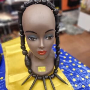 Ribbed Ebony Statement Necklace with Five Spikes