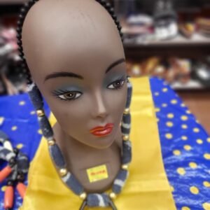 Textured Grey Bead Necklace with Double-Point Pendant