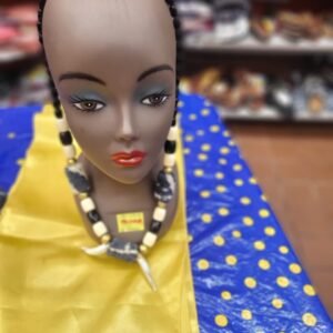 Textured Grey Bead Necklace with Horn Pendant