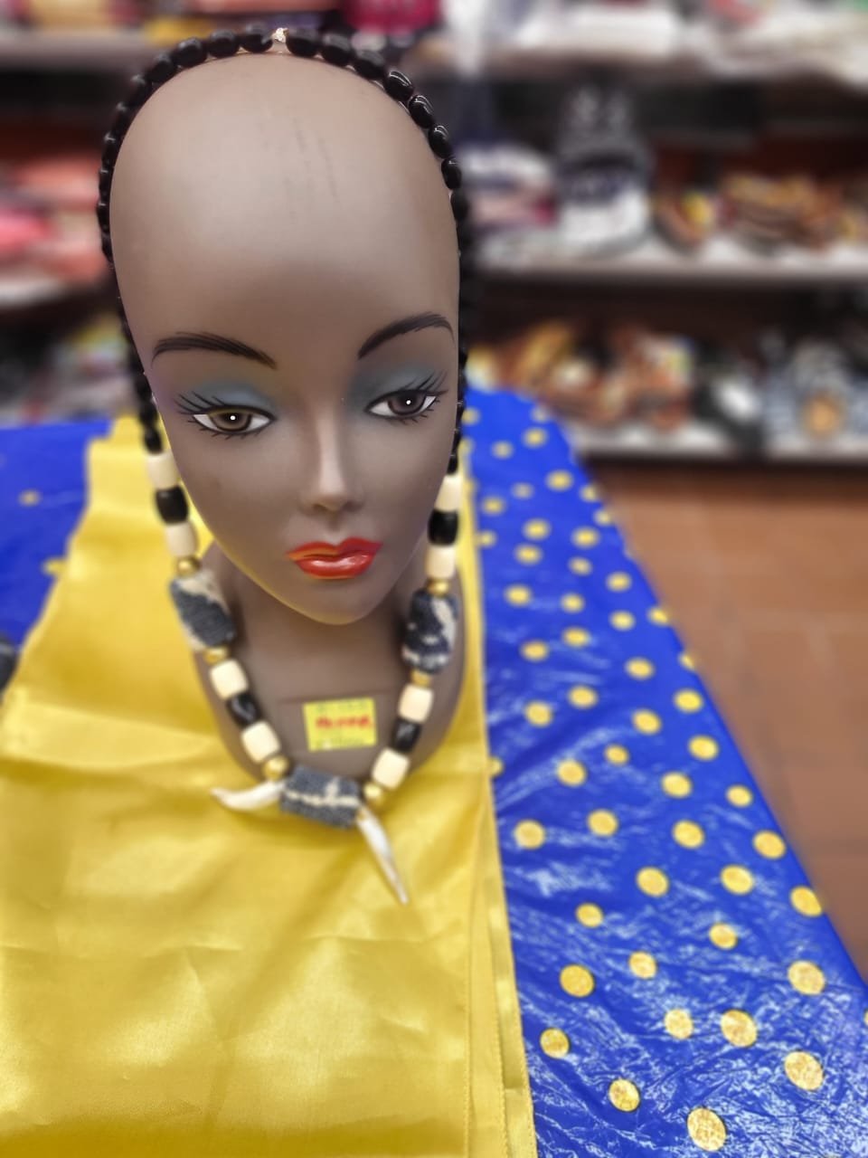 Textured Grey Bead Necklace with Horn Pendant