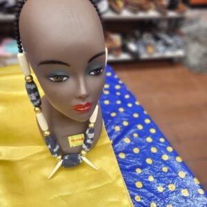 Textured Grey Bead Necklace with Ivory Accents