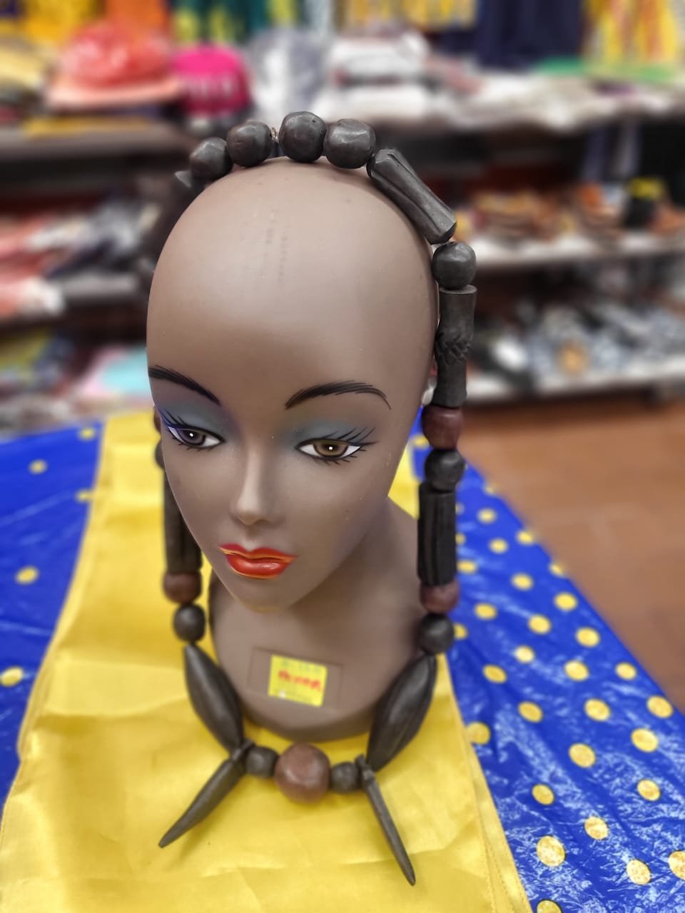 Tricolor Ebony & Mahogany Statement Necklace with Dual Spikes