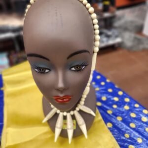 Handcrafted Tribal Beaded Necklace with Carved Spikes