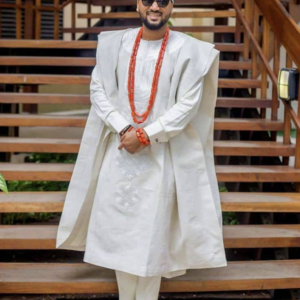 Men’s Premium White Embroidered Agbada Set