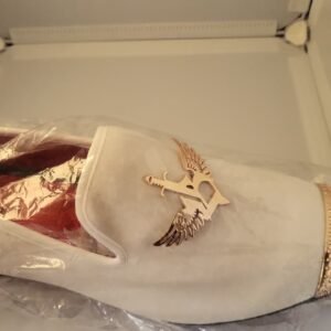 Men’s White Velvet Embellished Loafers