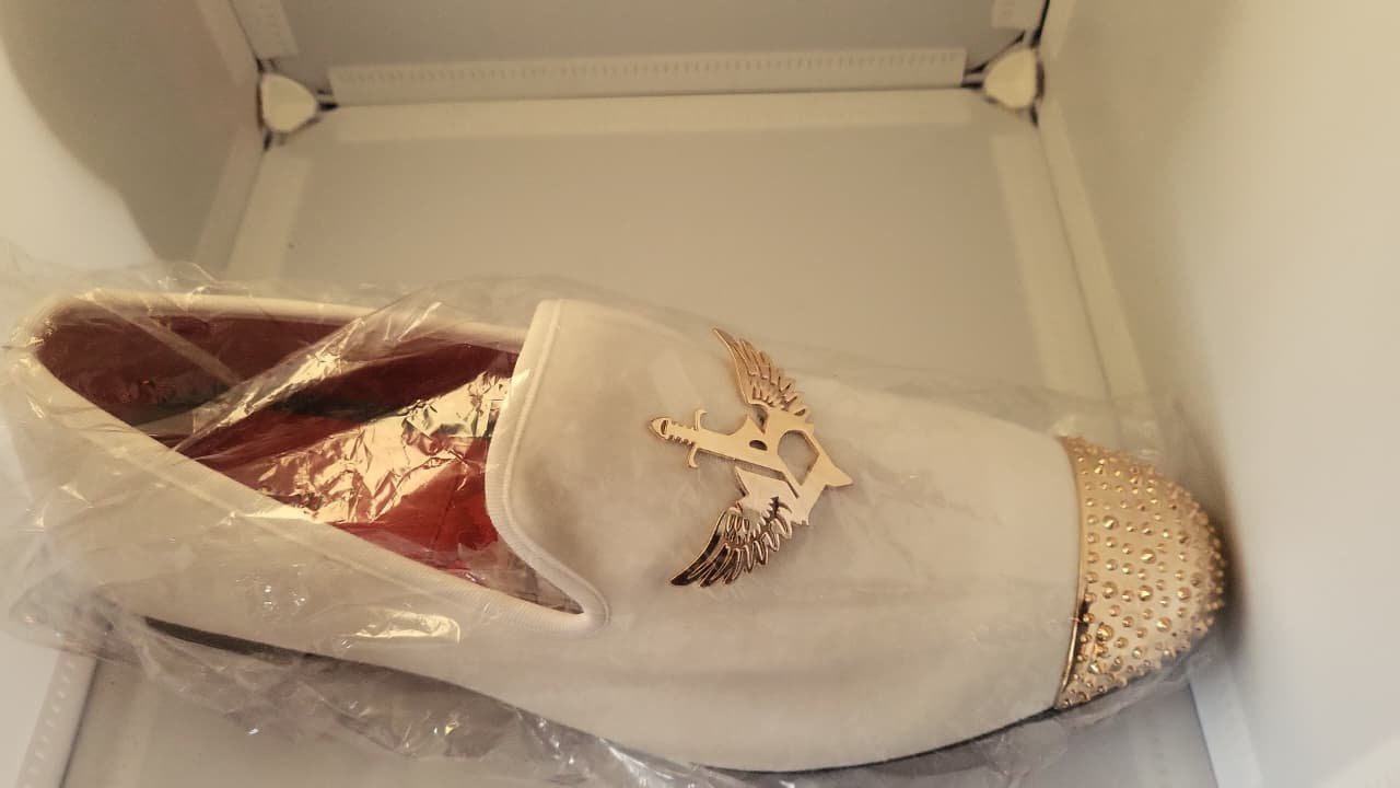 Men’s White Velvet Embellished Loafers