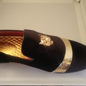 Men’s Black Velvet Gold-Accent Loafers
