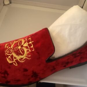 Men’s Royal Red Velvet Embroidered Loafers