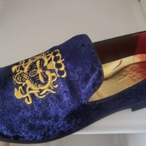 Men’s Royal Blue Velvet Embroidered Loafers
