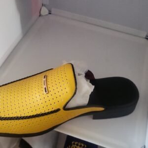 Men’s Citron Yellow Perforated Leather Mules