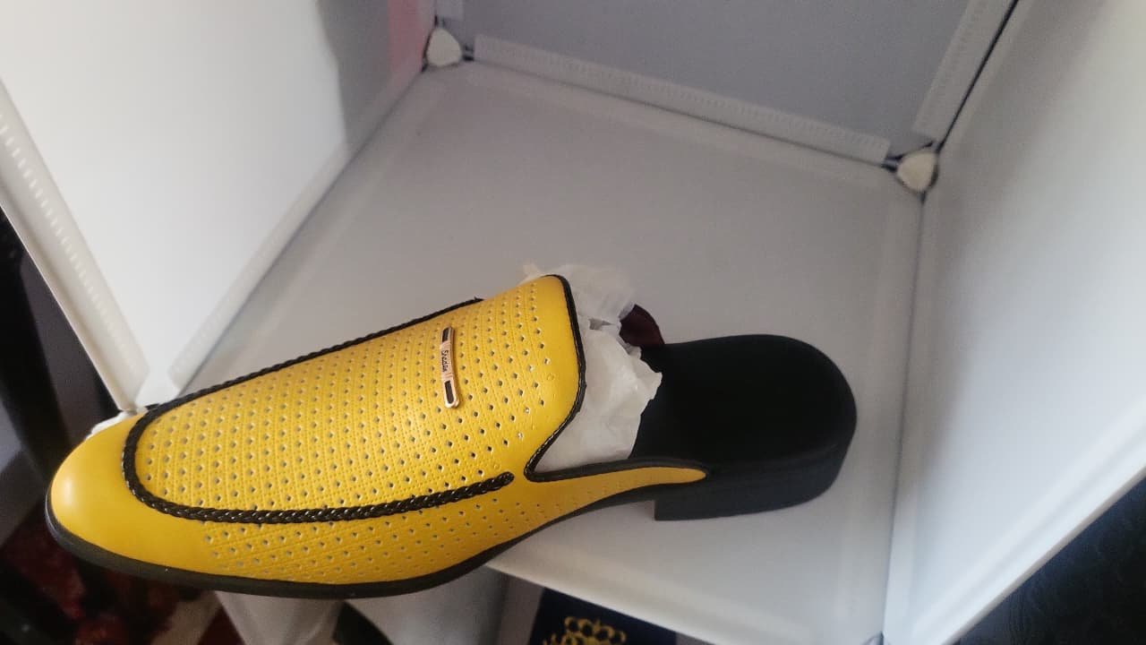 Men’s Citron Yellow Perforated Leather Mules