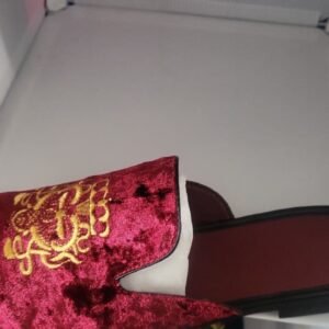 Men’s Royal Red Velvet Embroidered Mules