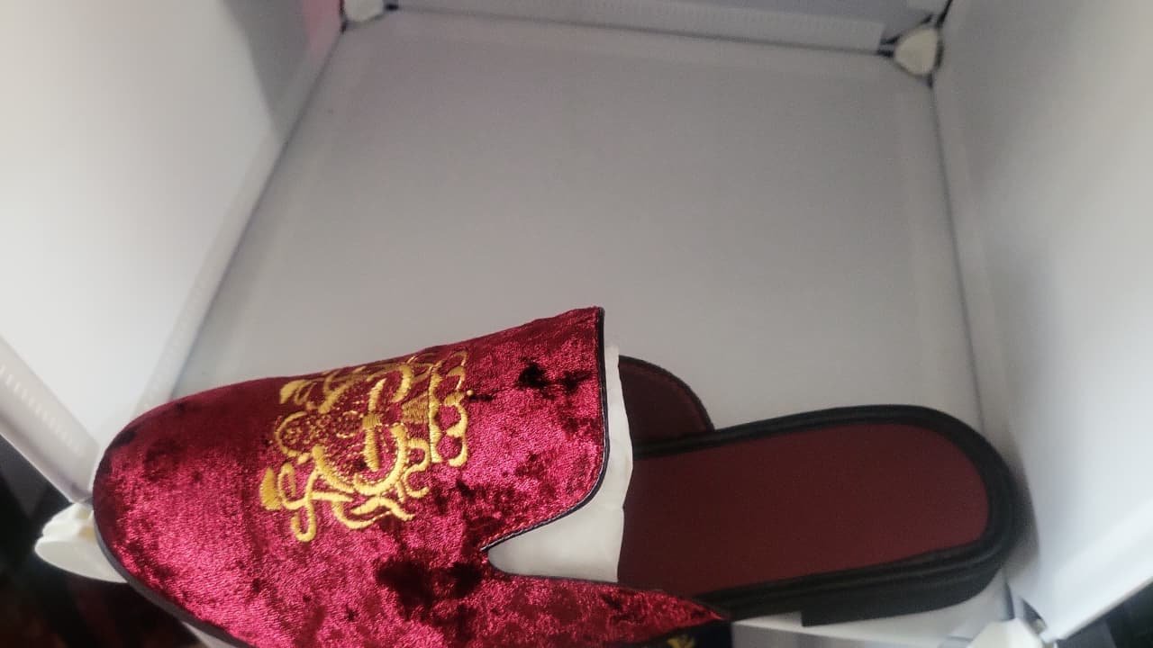 Men’s Royal Red Velvet Embroidered Mules