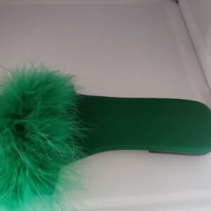 Women’s Forest Green Faux-Feather Statement Slides