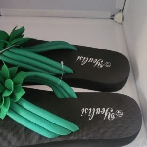 Women’s Forest Green Petal-Accent Platform Flip-Flops