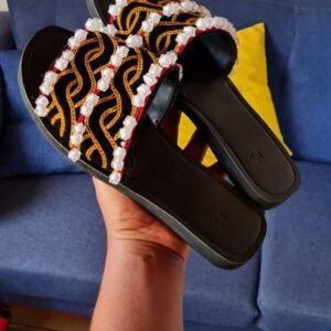 Women’s Hand-Beaded Geometric Velvet Slides